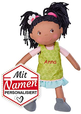 HABA Stoffpuppe Cari, mit Namen Bestickt, Geschenk zur Geburt & Taufe, Babypuppe Kuschelpuppe erste Puppe für Mädchen, weiche Puppe für Kinder & Kleinkind ab 18 Monate, 30 cm