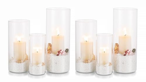 Kerzenhalter Glas Set Kerzenständer Glaszylinder: Modern Windlicht Für Stumpenkerzen Teelicht Pampasgras Vasen Hochzeit Tischdeko Glasvase Zylinder Deko Wohnzimmer Esstisch (M+L+XL, 2 Sätze)