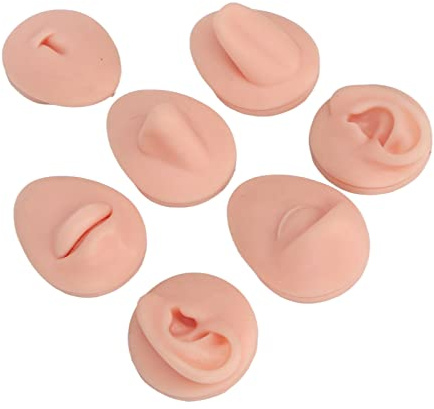 Piercingövningar Kroppsdelar, Mjuk Silikonpiercingsmodell för Smyckesvisning, Mänskligt öra Mun öga Falsk Näspiercing Professionell Öronhåltagningsverktyg, Navelpiercingsats (Ljus hudfärg)