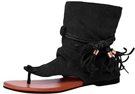Sommarsandaletter dam, tåseparator, tofflor, sexiga, platta låga sommarsandaler, flip flops, kvinnor, gladiator, ankelstövlar, sommarstövlar, vintage, tofsar, platåskor, romerska sandaler, svart, 39 EU