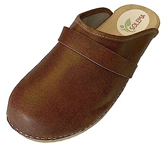 Solema ERIK Läderskor Träskor Clogs Tofflor Pantoletter Komfortskor, Män, Mörk konjak, EU 44