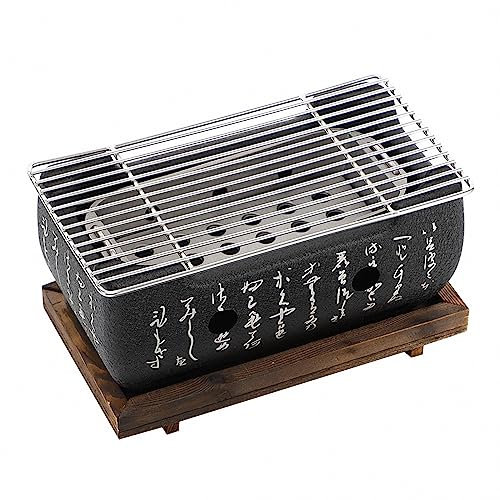 MAOTN Kleiner Desktop-Grill im japanischen Stil, tragbarer quadratischer Grillofen für den Haushalt, Grillofen für gegrillte Hähnchenspieße, Steaks und Tee – ohne Holztablett,Black2,24*12.5*11.5cm