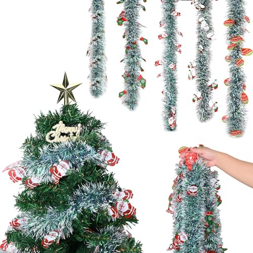 MILAIUN Weihnachtsbaum Lametta Girlande, 5 x 2M Weihnachtsgirlande Hellgrün, Tannengirland Girlande Weihnachten, Weihnachtsgirlande Hängende Dekoration für Haus Treppen Kamin Innen Außen