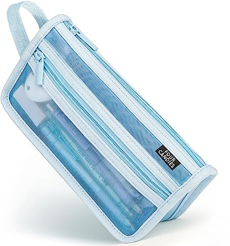 Fyra Candies nätpennfodral med handtag och dragkedja, blå, Pennfodral