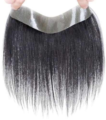 Frontal-Haarteil für Männer, natürliches schwarzes Stirn-Haaransatz-Toupet, reines Echthaar, V-Form, Herren-Topper-Haarsysteme für Haarausfall(Black,2.5 * 16cm)