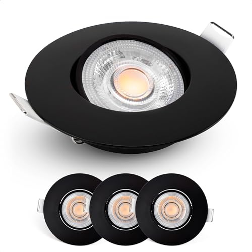 EMOS LED Einbaustrahler 230V Dimmbar, 4,9W / 480lm, 50° Schwenkbar, Warmweiß 2700K | Set mit 3 Stück LED Spots 230V Ultraflach, Rund | Deckenspots Dimmbar für Innenräume, Schwarz