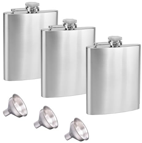 3 Stück Edelstahl Flachmann mit 3 Stück Trichter,8oz.227 ml,304 Flachmann Set aus Edelstahl，Auslaufsicher Tragbare Spirituosen-Hüftflasche für Aufbewahrung von im Picknick Reisen Camping