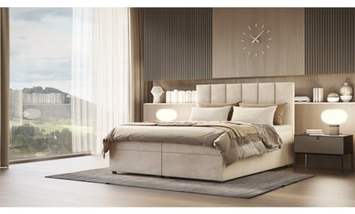 Verona Idee Boxspringbett Venus Kontinental 6 Größen Inkl. Lattenrost XXL Bettkasten 180cm x 200cm BEIGE Bonell Matraze und Toper 4cm