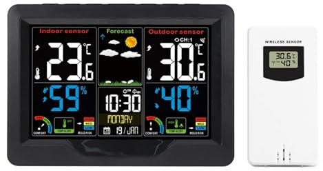 Orologio meteorologico digitale Orologio della stazione meteorologica digitale Misuratore di temperatura e umidità for interni ed esterni Previsioni meteo Orologio da tavolo elettronico wireless