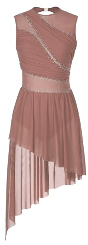 Miutii Damen Eiskunstlauf Kleid Ärmellos Glitzer Ballettkleid mit Asymmetrisch Rock Lyrisch Tanzkleid Modern Contemporary Tanzkleidung