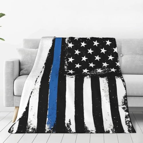 NBHDWF Blaue dünne Linie, USA-Flagge, bedruckt, weiche Micro-Fleece-Decke, Überwurf, Decke, leichte Plüschdecke