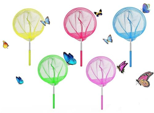 UQMIQURA 5 Stück Teleskop Kescher Kinder, Ausziehbar Schmetterlingsnetz Kinder Fischernetz Fangnetz, Outdoor Ideal zum Fangen von Insekten Bugs Fische Angeln Teich Pool Garten