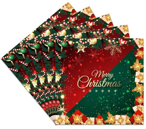 finemark - Lot de 20 serviettes de Noël - 33 x 33 cm - Rouge et vert - Décoration de table de Noël et de fête