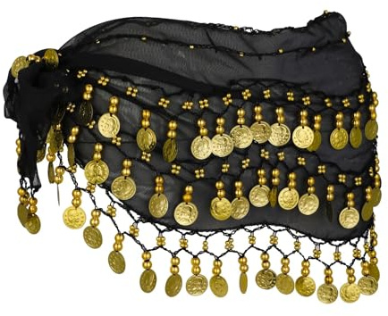 SHSHbuy Cintura Danza del Ventre,Gonna di Danza del Ventre con 128 Moneta d'oro,Sciarpa Danza Ventre Foulard di Danza del Ventre Ai Fianchi per Spettacolo Festa Celebrazione