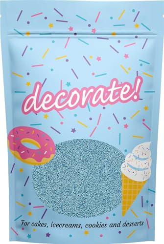 decorate! - Matt Strands - Blue Cake Topper Sprinkles - 500g Edible Vermicelli Cupcake Decorations - Ideal for Stitch, Bluey and Mermaid Cakes, Bakes & Doughnuts