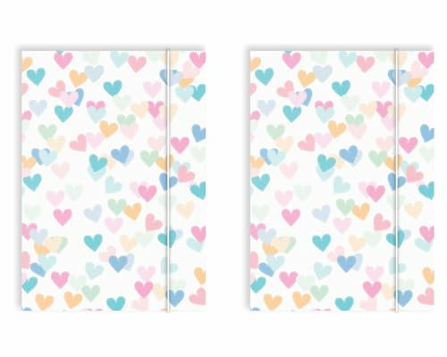 Friendly Fox DIN A4 Sammelmappen Herzen 2x Schulmappe Kinder, Postmappe A4 Schule mit Gummizug, bunte Hausaufgabenmappe Kinder Schule