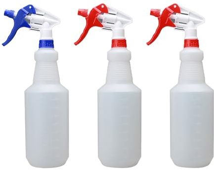 MYSUNBAR 3 x Spray Bottle with Scale - Chemical Resistant Pump Sprayer with 28/400 Thread for Household, Garden, Workshop, Car - Atomiser Bottle 900 ml with Adjustable Nozzle