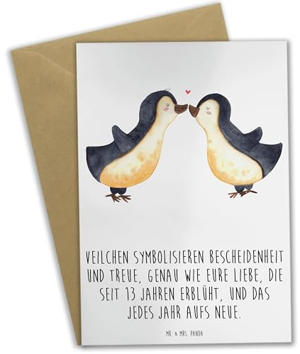 Mr. & Mrs. Panda Klappkarte 13. Hochzeitstag Veilchenhochzeit - Geschenk, osterkarten, Treue, einladungskarten, Geschenke, Bescheidenheit, Beileidskarte, Verbundenheit, dankeskarten, weihnachtskarten