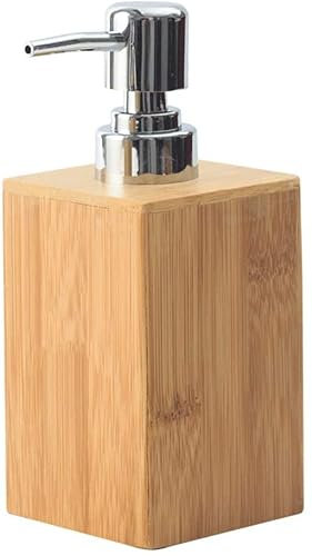 Seifenspender Badezimmerseifenspender mit Kunststoffkopf, quadratischer Badelotionsspender, Duschpumpflasche aus Naturholz, 250 ml/8,4 oz, Flüssigkeitsspender, Lotionsflasche