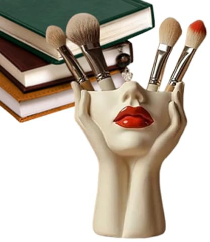 Portapennelli da trucco, portapennelli per cosmetici, design a testa di donna, stile vintage bohémien, decorazione moderna per bagno e camera da letto