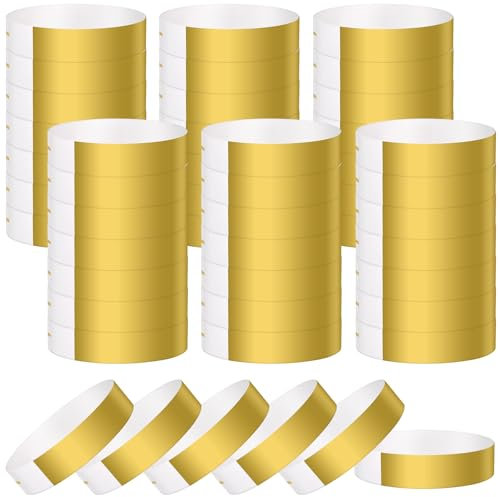BOUBONI 300 pulseras de eventos, pulseras de papel, resistentes al agua, para control y seguridad en eventos para fiestas (dorado)