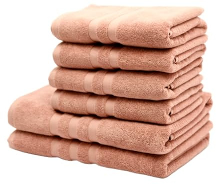 Mathome 6-teiliges Handtuchset, 100% Baumwolle, 2 x Badetuch 70x140, 4X Gesichtstuch 50x100, Weich und saugfähig, Pflegeleicht, Hergestellt in der Türkei (Rose)