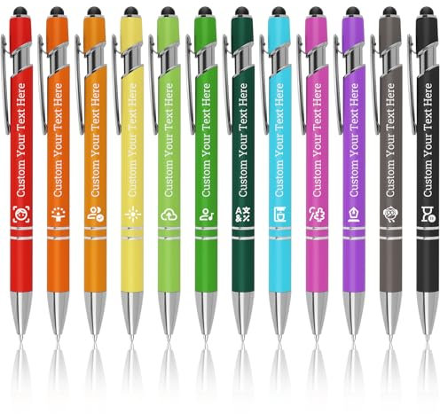 Metall-Kugelschreiber mit personalisierter gravierter Einprägung – Wunschtext & Logo einprägbar – 2-in-1 Touchscreen-Funktion & schwarzer Tinte0,5 mm– Einziehbare Spitze – für Hochzeiten,Büro, Schule