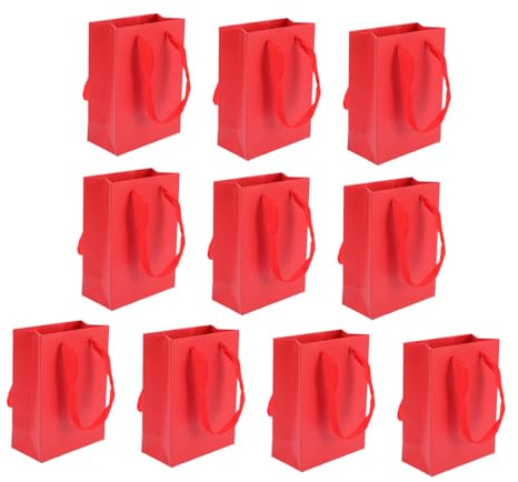 Happyyami 10stücke Rote Geschenktüte aus Papier mit Stabilen Tragegriffen für Valentinstag Feiern und Verpacken von Artikeln