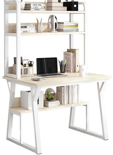 ONKBOITE 80 x 50 cm Schreibtisch, 4-Stufiges Computertisch mit Stauraum, pc Tisch fürs Homeoffice, Arbeitszimmer, Schlafzimmer, Weiß & Hellbeige