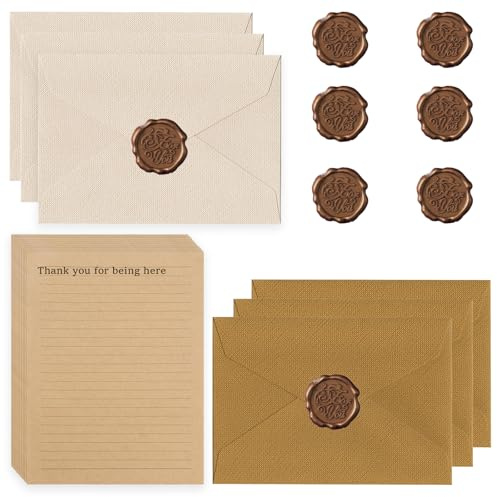22 Vintage Carta Da Lettere Con Busta, 10 Carta da Lettera Classica 6 Adesivo Sigilli Di Cera, Elegante per Inviti di Nozze, Compleanno