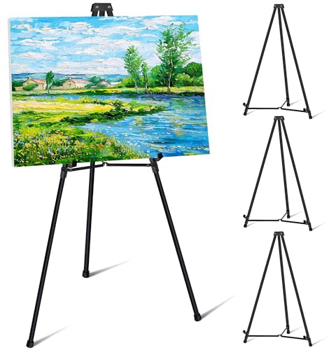 VAIIGO 4 Stück Staffelei Höhenverstellbar 160 cm, Teleskopische Aluminium Atelier-,Künstler- und Bodenstaffelei, tragbar, Leinwandständer, Bilderständer Hochzeit, Malerei, Poster, Skizzieren, Schwarz