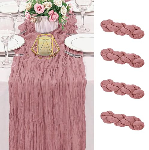 XFSRG 4 Stück Tischläufer Rosa Käsetuch Cheesecloth Musselin Tischläufer Boho 90x180 cm Lang Hochzeit Geburtstag Tischdeko