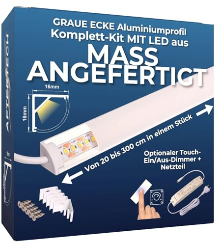 AFTERTECH Barra LED Profilo Alluminio ANGOLARE BIANCO SU MISURA al centimetro da 20 a 400cm in pezzo UNICO - LUCE POTENTE 19,2w/m 180led/m - PERSONALIZZABILE - MADE IN ITALY - Sottopensile Cucina