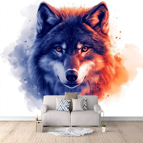 Carta da Parati Murale Lupo 300x210 cm Fotomurali Effetto 3D, Animale Decorazione Poster Arte Murale Moderna per Casa Ufficio Camera Da Letto Soggiorno.