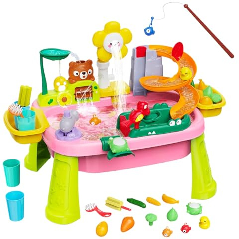 SVCEQZE Kid Water Table - Water Sensory Table with Electric Pump | Educational Pretend Play Fishing Game Sensory Toy for Ages 3-8 Boys Girls Travel Beach Birthday Backyard Daycare Camping School