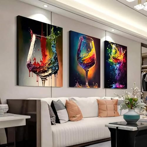 TONGYINLI Poster su tela con calici da vino colorati, arte murale astratta con calici da vino rosso, murale moderno, per soggiorno, quadro decorativo 70x110 cm