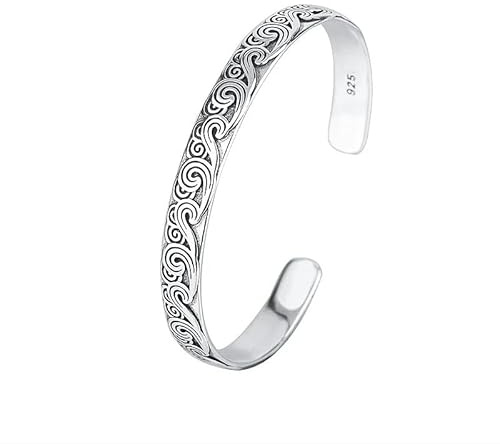 SBHXTDM s925 Sterling Silbermanschette Armband,Silber armreif,Gemustertes Silberarmband, Vintage -Stil, offener verstellbarer Armreifen,keltisches Spiralmuster.