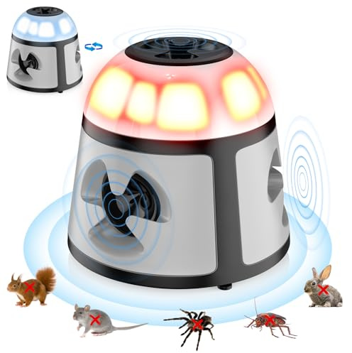 360° Repelente Ultrasónico de Plagas, 4 Modos Repelente contra Ratones con Luz Intermitente, 200 M² Amplia Gama Dispositivo Antiplagas, Exterior Interior para Roedores, Ratones, Arañas, Cucarachas