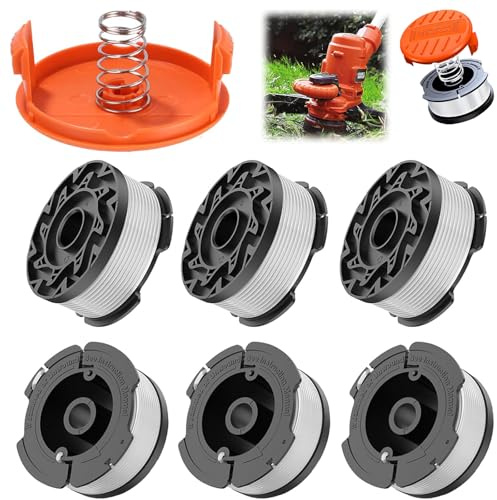 AEMCHDM Bobina de Repuesto de Recortadora, 8 Piezas Hilo de Nylon para Recortadora con Tapa de Bobina y Resorte, Longitud 9 m, Diámetro 1,65 mm Hilo Desbrozadora (6 Carretes,1 Tapa,1 Resorte)