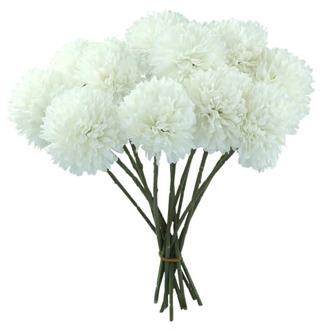 PETERMALLON 12 crisantemos artificiales, flores de crisantemo de seda, ramo de crisantemos artificiales, color blanco, 28 cm, para bodas, fiestas de cumpleaños, cocina