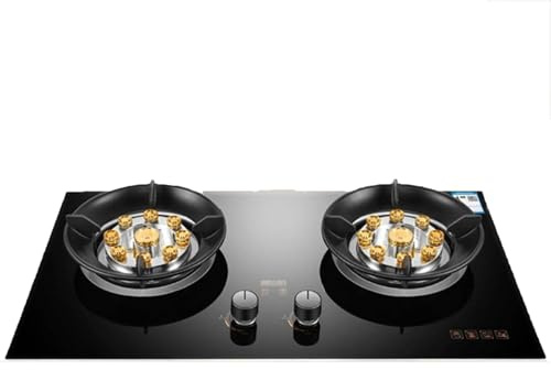 THEGA Stufa A Gas - Fornello A Gas in Vetro Temperato A 2 Fuochi, Fornello da Cucina con Accensione Automatica, con Funzione Timer, per Camper, Appartamenti, Campeggio(NG)