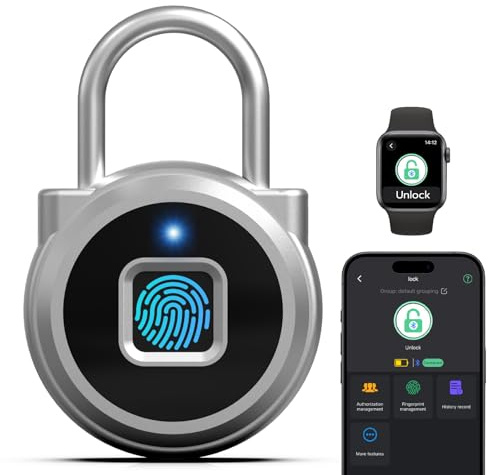Anweller Fingerprint Padlock,Gym Locker Lock,Smart Padlock Bluetooth APP Control Biometric Lock for Gym Locker School Luggage Cabinet Fence Storage Silver