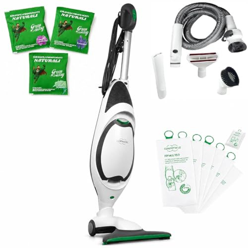 Vorwerk Folletto VK150 NUOVO ORIGINALE – Scopa Elettrica CON FILO con Accessori Rigenerati Come Nuovi, Spazzola HD50, 6 Sacchetti, 3 Granuli – Assistenza e Garanzia (Dotazione Completa + Kit Tubi)