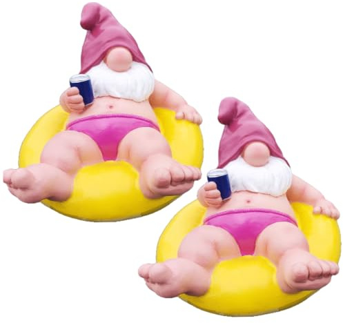 Roliga trädgårdstomtar, flytande tomte trädgårdsdekor, vattentät harts sommartomte figur för pool, damm, gul
