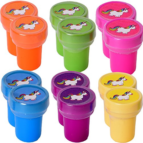 12 Stück TE-Trend Mini Kinderstempel Set Einhorn Pferd Mädchen Kindergeburtstag Basteln Mitgebsel farbig sortiert 14mm Ø