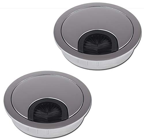 LouMaxx Passacavi 60 mm Ø - set di 2 Passacavi in Metallo Cromato Opaco per Scrivania, con Guarnizione Antipolvere - Per più Ordine e Pulizia sul Posto di Lavoro