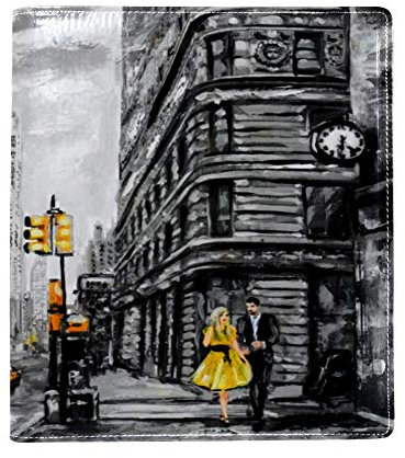 EZIOLY Ölgemälde New York Street dehnbarer Buchumschlag passend für die meisten Hardcover-Lehrbücher bis 22,1 x 16 cm, selbstklebender Stoff für die Schule