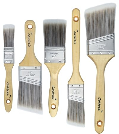 Coltree Paint Brushes Set - 5 Pcs Flat & Angle Paintbrushes for Wall & Trim, Suitable for Oil & Water-Based Paints, Stains