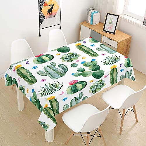 Morbuy Tischdecke Abwaschbar, Kaktus Drucken Tischtuch Rechteckig Tischwäsche Gartentischdecke Outdoor Tischdekoration Wasserdicht Polyester Ölfest Pflegeleicht (100x140cm,Sukkulenten)