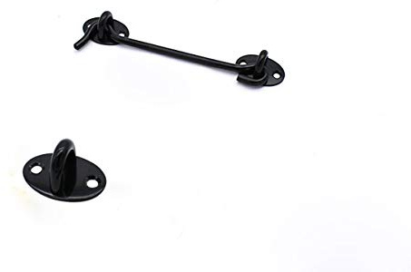 1Pcs Hook Thickened Stainless Steel Door and Window Hook Eye Privacy Hooks Door Stay Wind Hook 6 Inch for Gate Shutters Window Slide Barn Shed Patio Door - Black（150mm）